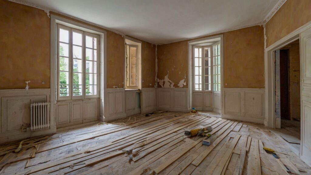 rénovation du sol du salon d'une vieille maison